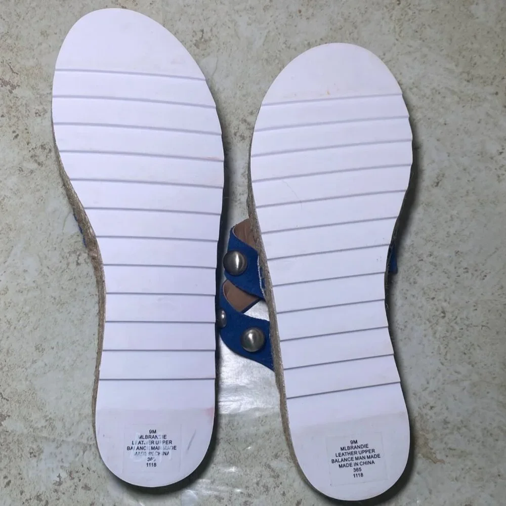 Womens Studded Blue Suede Espadrille‎  Sandals Jute Sole White Outsole - Size 9 - Picture 7 of 8